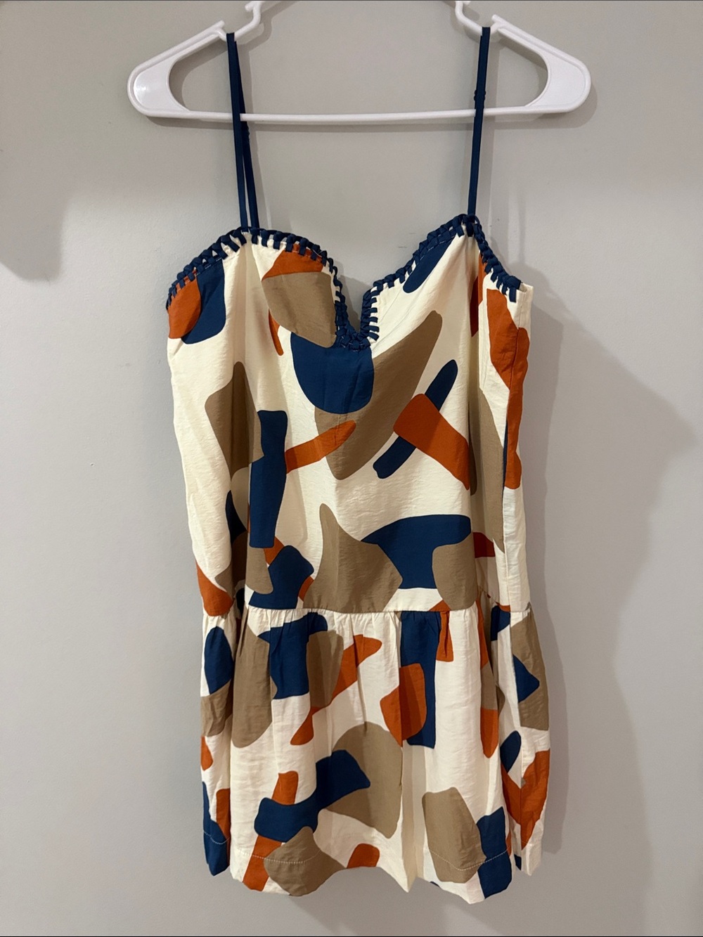 Cream Abstract Print Spaghetti-Strap Mini Dress